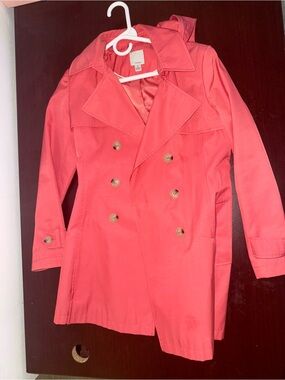 Halogen Coral Double-Breasted Trench Coat